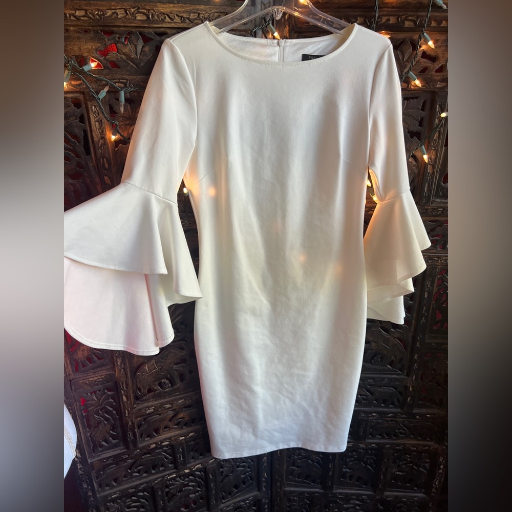Vfshow Vfemage Elegant White Flare Sleeve Dress
